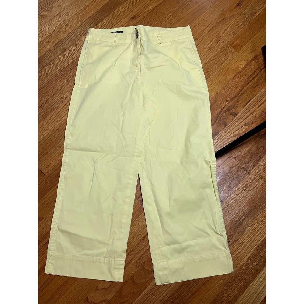 Talbots New England Chino Cropped Pants Yellow Wide Leg High Rise 14P